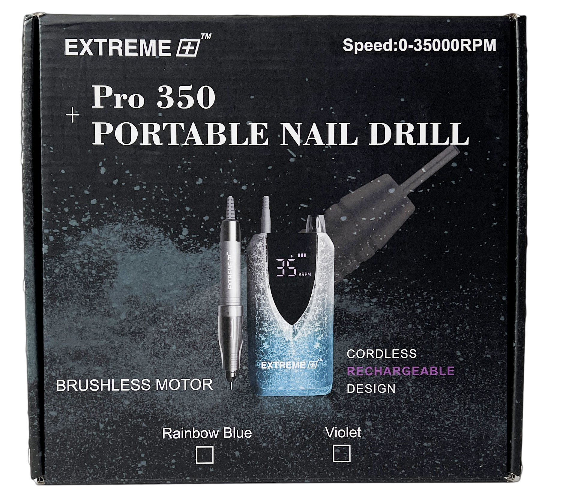 EXTREME+ Pro 350 -Rainbow Blue(Portable Nail Podiatry Drill + Slim Handpiece + 3 FREE) Bits