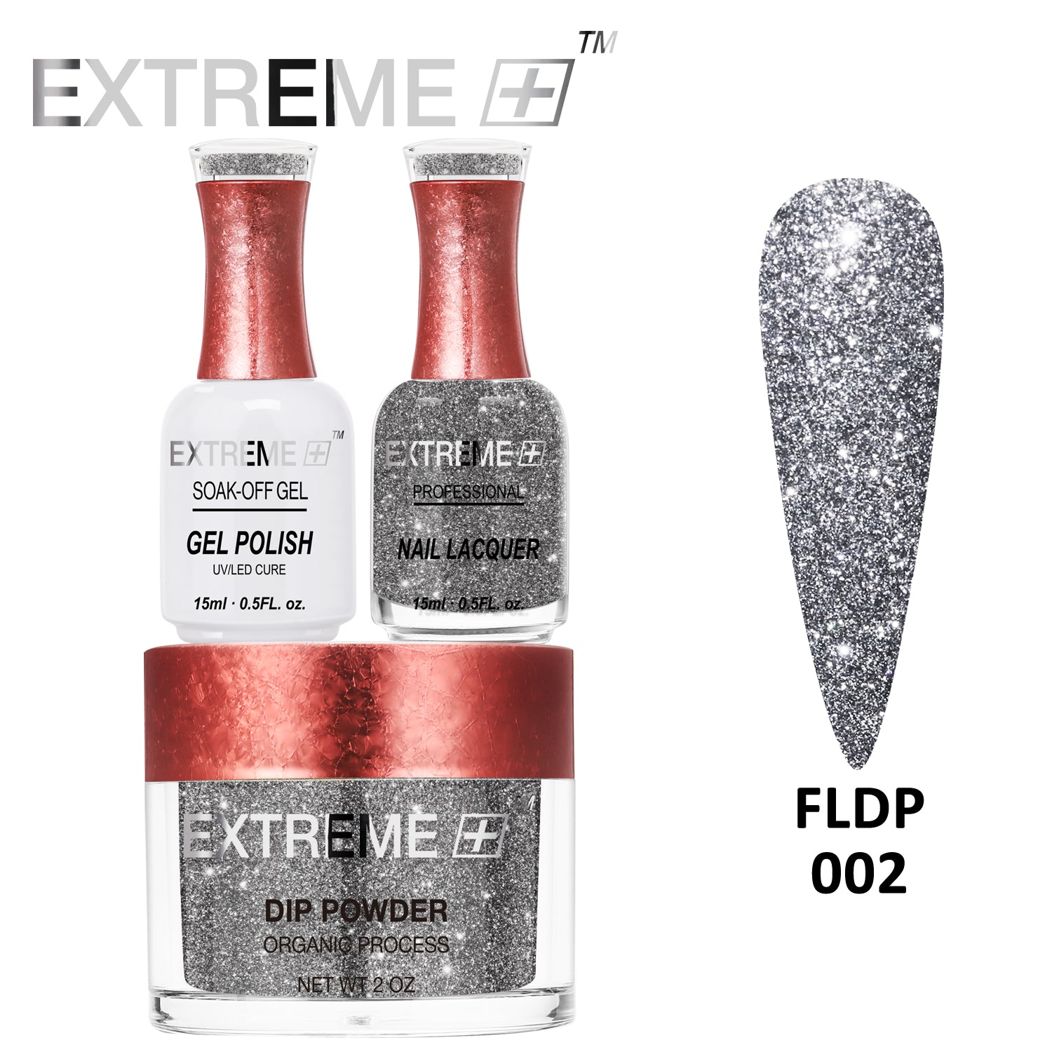 EXTREME+ Flashlight on Nail Reflective Glitter Trio Kit - #002 Iron