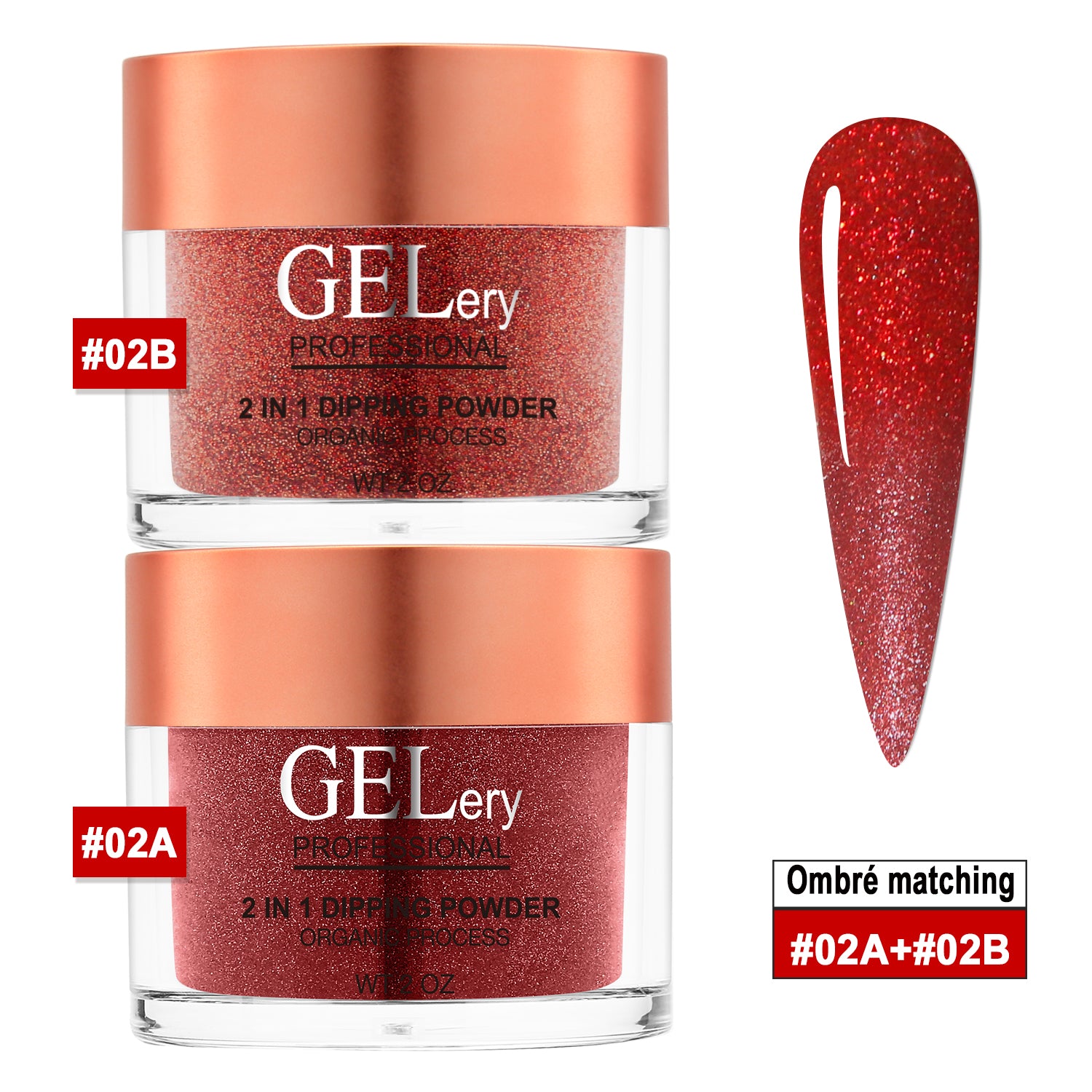 GELery  Ombre Dipping Set  - #2A + 2B - Free Easy Ombre Base Gel 0.5oz