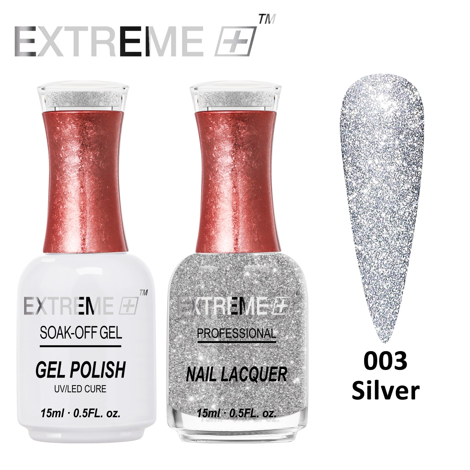 EXTREME+ Flashlight on Nail Reflective Glitter Gel Duo - #003 Silver