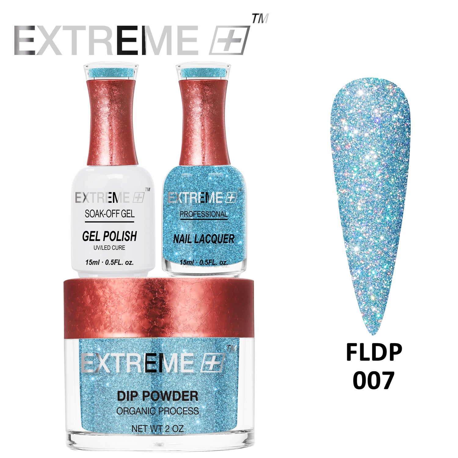 EXTREME+ Flashlight on Nail Reflective Glitter Trio Kit - #007 Azure