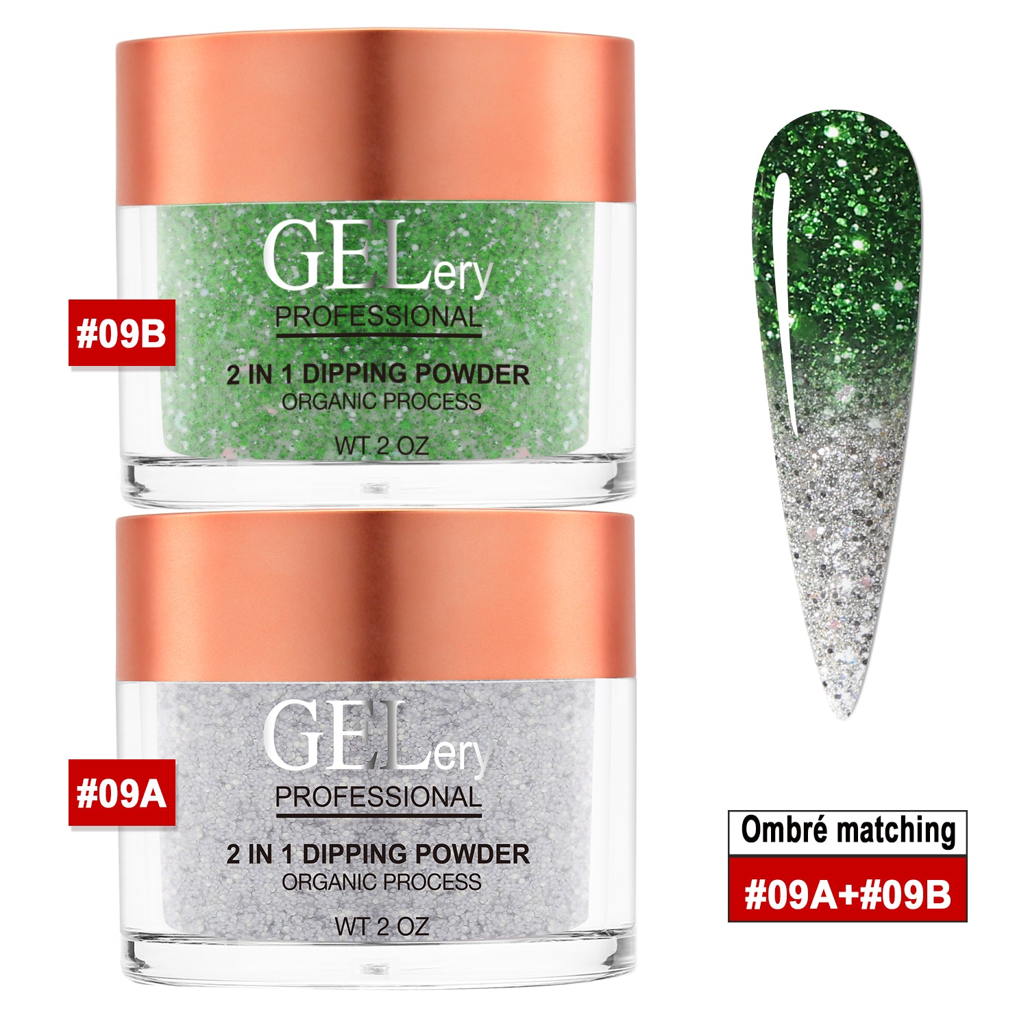 GELery Ombre Dipping Set - #9A + 9B - Free Easy Easy Ombre Base Gel 0.5oz