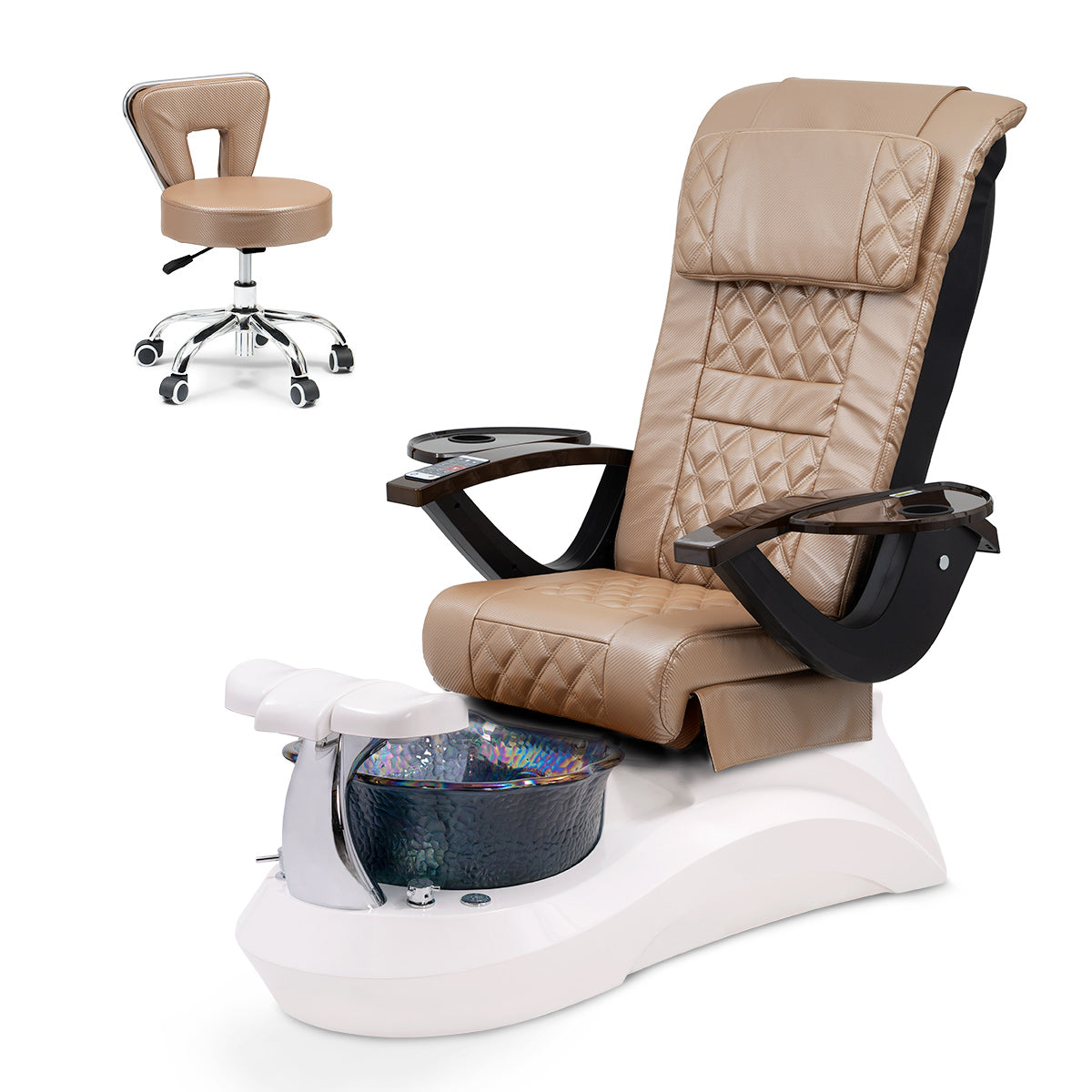 Falcon Pedicure Spa Chair Complete Set with Pedi Stool - White Base - Black Bowl - Carbon Fiber