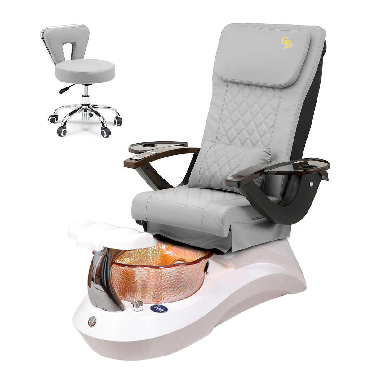 Falcon Pedicure Spa Chair Complete Set with Pedi Stool - White Base - Orange Bowl - C01 Leather