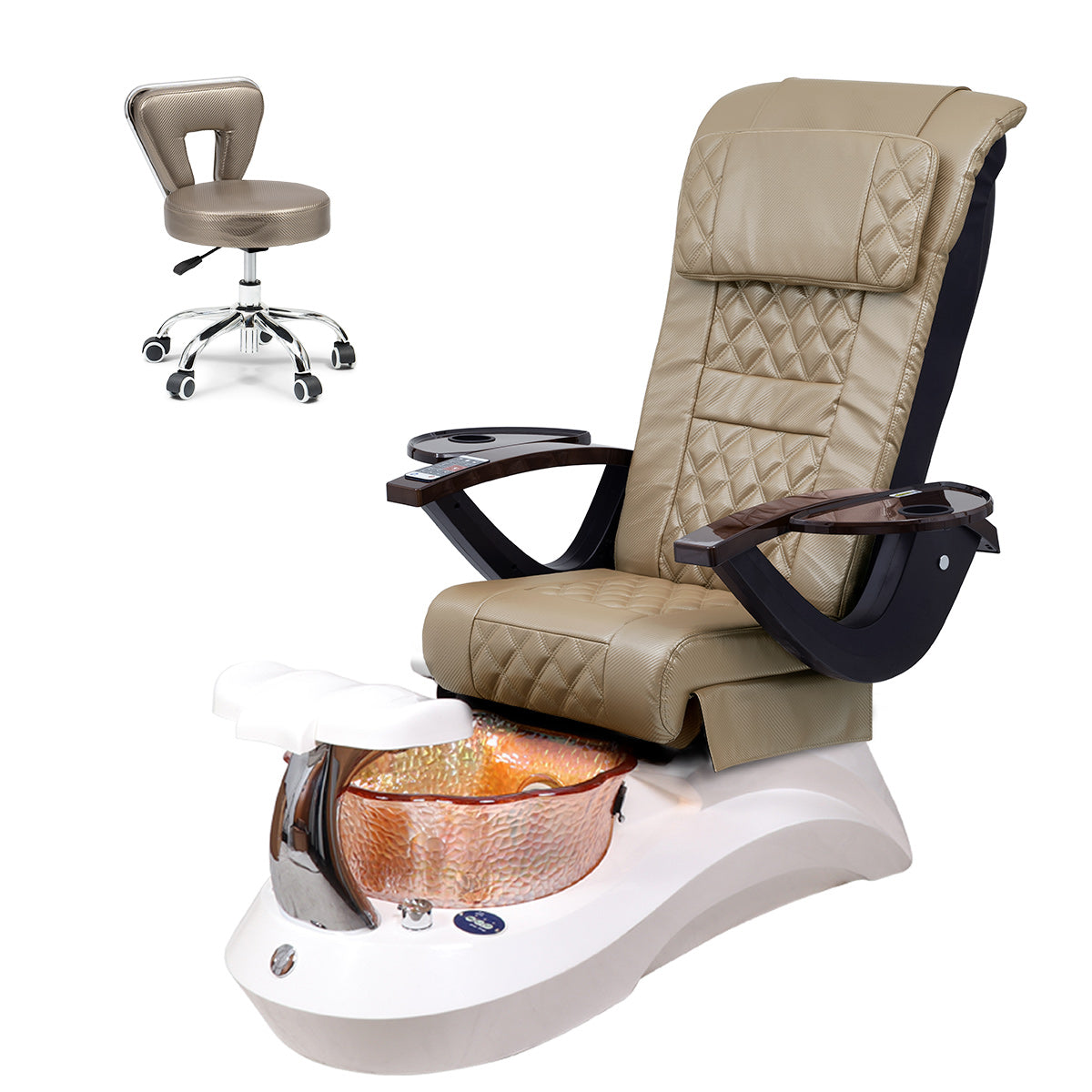 Falcon Pedicure Spa Chair Complete Set with Pedi Stool - White Base - Orange Bowl - Carbon Fiber