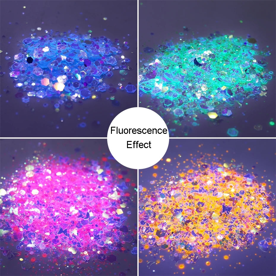 EXTREME+ Glow In Dark Fluorescence Style Nail Flakes Set / 6 colors