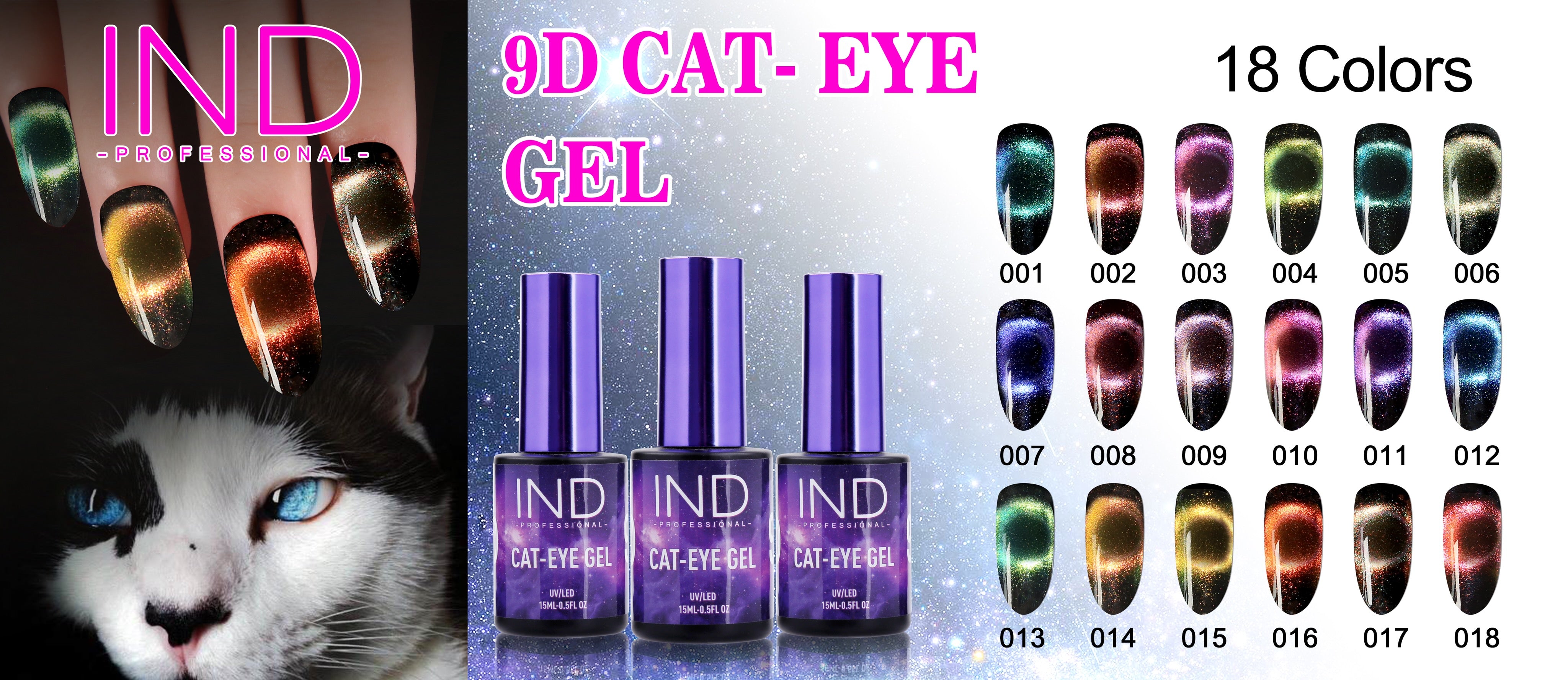 IND 9D CAT EYE Gel - Trọn bộ 18 màu ***Giảm giá đặc biệt*** $153 (Bảng màu miễn phí)