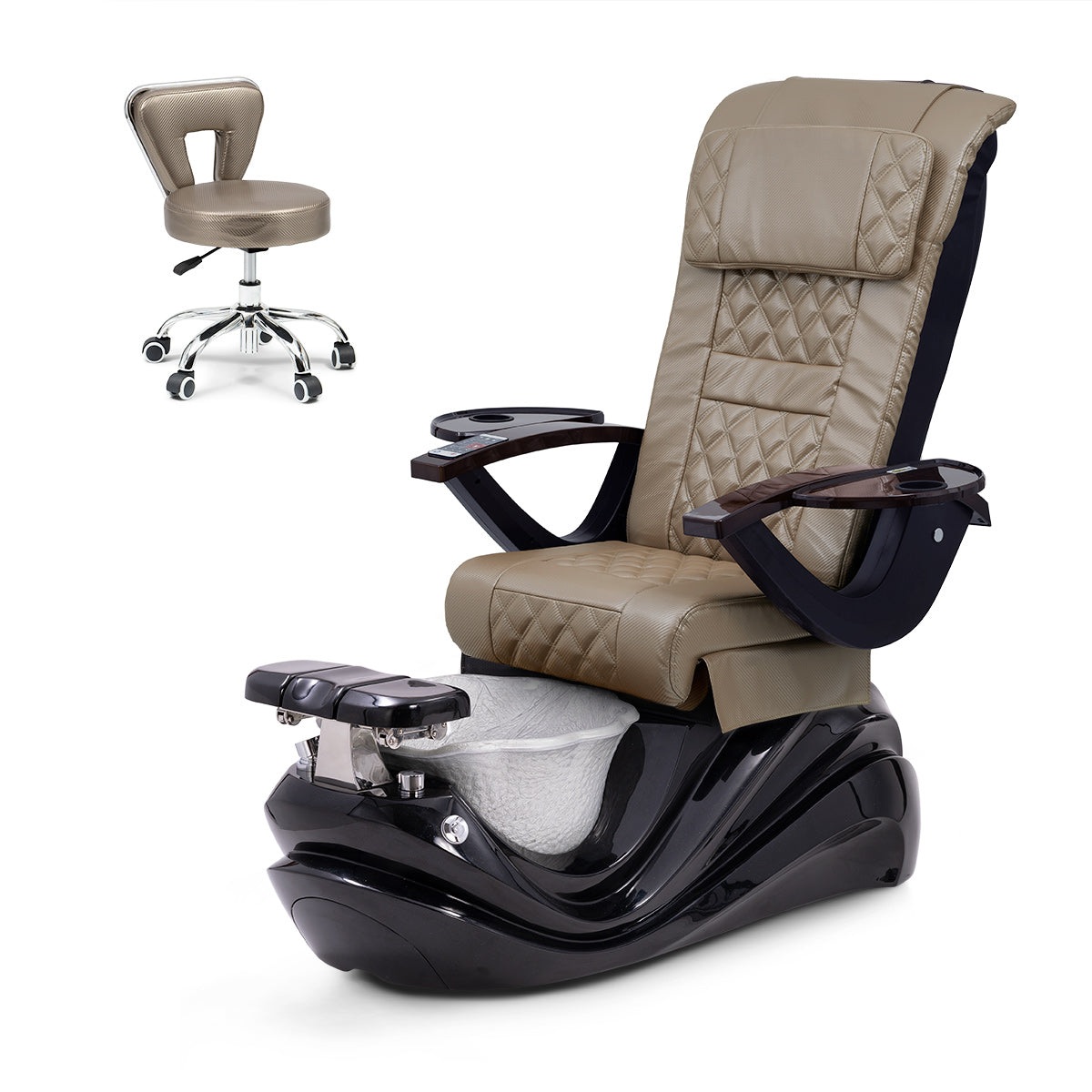 Lotus Pedicure Spa Chair Complete Set with Pedi Stool - Black Base - Silver Resin Bowl - Carbon Fiber