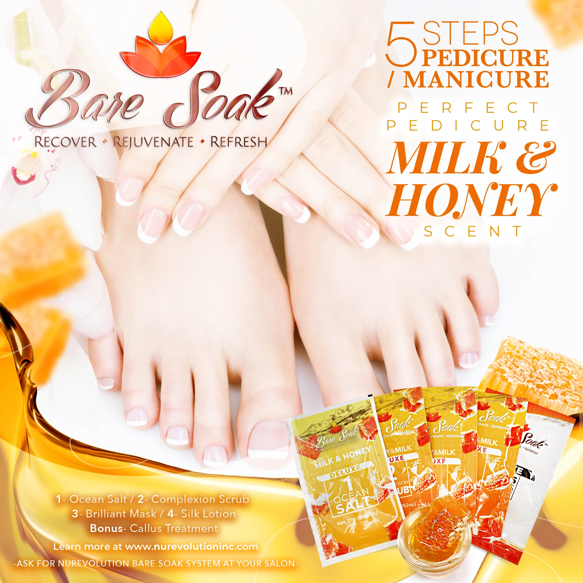 NuRevolution Deluxe 5 Steps Pedicure - Honey & Milk