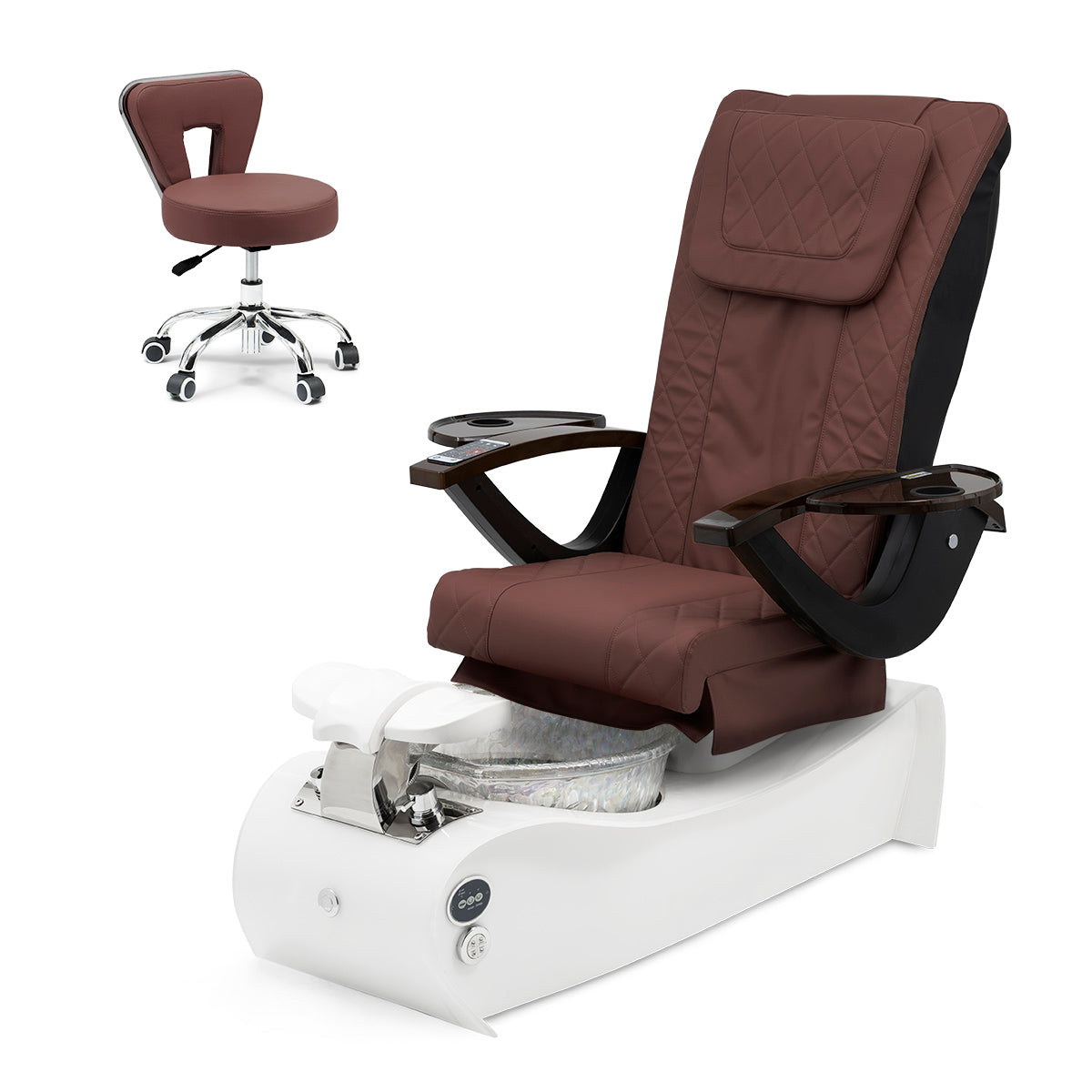 Thunder Pedicure Spa Chair - White Base - Unicorn Bowl - Diamond Leather