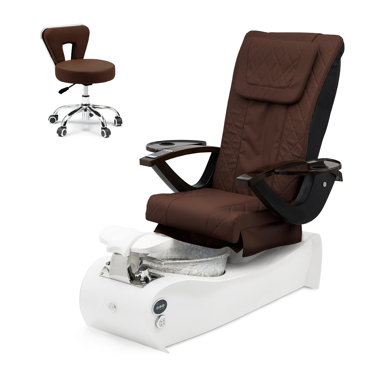 Thunder Pedicure Spa Chair - White Base - Unicorn Bowl - Diamond Leather